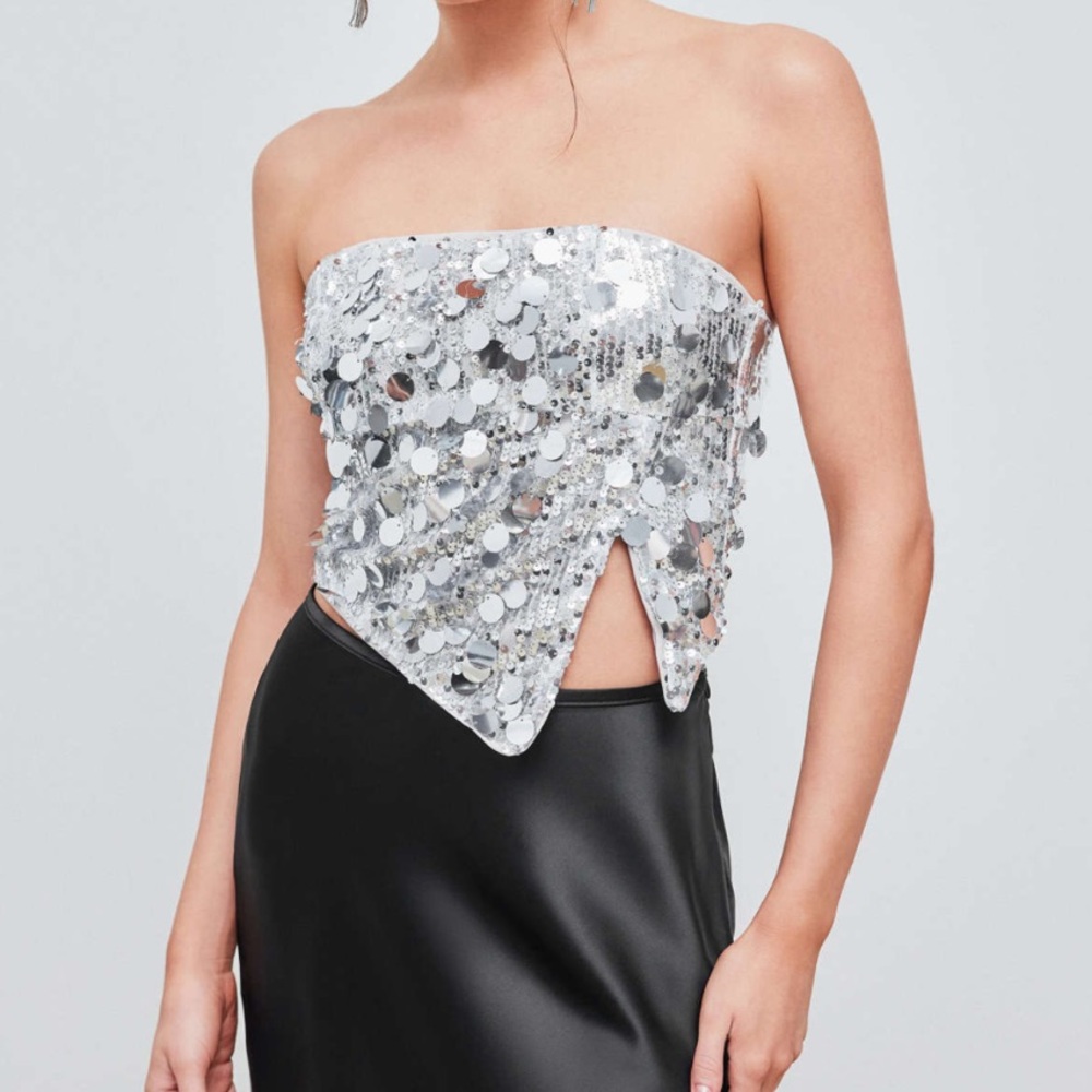 Silver Sequin Strapless Top